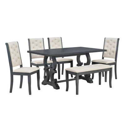 6 PCS Retro Dining Set With Unique-designed Table And Upholstered Chair-ModernLuxe 9 6 PCS Retro Dining Set With Unique-designed Table And Upholstered Chair-ModernLuxe - Image 7