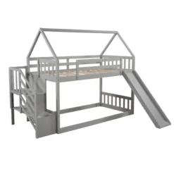 Twin Over Twin Bunk Bed In House Shape With Slide And Storage Staircase-ModernLuxe -ModernLuxe GUEST 146cb130 2899 4661 9f99 782c8892104d