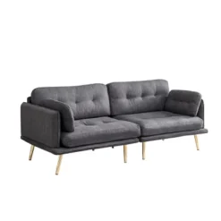 3-Seater Cotton And Linen Upholstered Sofa With Gold Metal Legs - ModernLuxe -ModernLuxe GUEST 14883346 6f89 4871 b1f3 52b8346f0beb