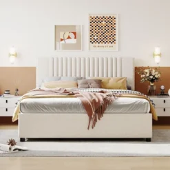 ModernLuxe 6 Queen/Full Size Upholstered Platform Bed With Classic Headboard And 4 Drawers-ModernLuxe