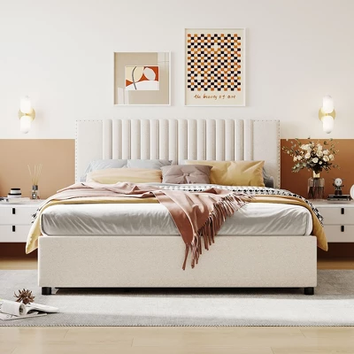 Queen/Full Size Upholstered Platform Bed With Classic Headboard And 4 Drawers-ModernLuxe 3 Queen/Full Size Upholstered Platform Bed With Classic Headboard And 4 Drawers-ModernLuxe
