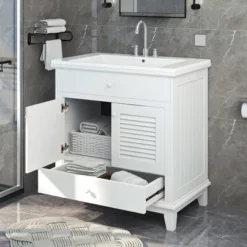 30" Bathroom Vanity With Sink And Drawers, White - ModernLuxe