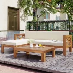 Outdoor Patio Wooden 5 Pieces Modular Sofa Set With Cushions - ModernLuxe -ModernLuxe GUEST 15e16fa4 db18 450a a052 89eb8567b6a8