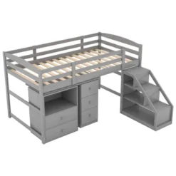 Twin Size Loft Bed With Multifunctional Movable Built-in Desk And Staircase-ModernLuxe -ModernLuxe GUEST 169f6e95 6bd3 4b0f a11e 2f6512953a48