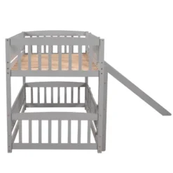 Twin Over Twin Wood Low Bunk Bed With Slide And Ladder-ModernLuxe -ModernLuxe GUEST 16e0f494 845f 4036 afe2 2c0c7b3645dd