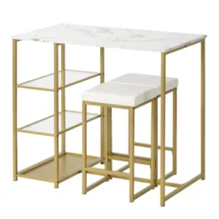 Modernluxe 3-piece Dining Set With Faux Marble Countertop And Bar Stools-Modern -ModernLuxe GUEST 16f482ea 060e 4e64 9d75 de123df24ebe