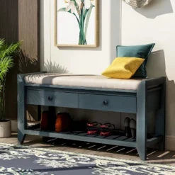 Entryway Storage Bench With Cushioned Seat, Shoe Rack And Drawers-ModernLuxe -ModernLuxe GUEST 176580e0 2685 44bc ab61 af4755803310