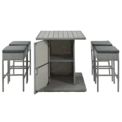 5-Piece Patio Rattan Dining Table Set , Counter Height PE Wicker Square Table Set With Storage Shelf And 4 Padded Stools, Gray-ModernLuxe 17 5-Piece Patio Rattan Dining Table Set , Counter Height PE Wicker Square Table Set With Storage Shelf And 4 Padded Stools, Gray-ModernLuxe -ModernLuxe GUEST 17b72d30 bf6b 4077 b694 1cfd20dd89e5
