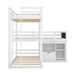 Twin Size L-shaped Wood Triple Bunk Bed With Storage Cabinet, Ladder And Blackboard-ModernLuxe -ModernLuxe GUEST 180ede9a 71fb 495e 88c0 dcaf1c5422e7