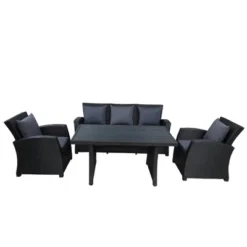 4 PCS Outdoor Rattan Conversation Set, Patio Sofa Seating Group With Cushions, Black-ModernLuxe