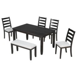 6 PCS Rustic Wood Dining Table Set, Rectangular Table With 4 Chairs & Bench-ModernLuxe -ModernLuxe GUEST 18979aa3 92f6 4a31 bceb 2db67d1e9c55