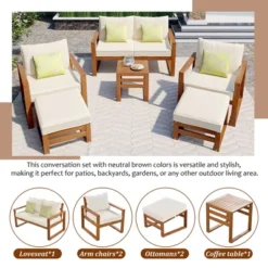 Outdoor Patio Wooden 6-Piece Talking Set With Footrest And Cushion For Backyard, Poolside, Balcony - ModernLuxe -ModernLuxe GUEST 18b42278 dbac 4b18 aebe be406376aca5