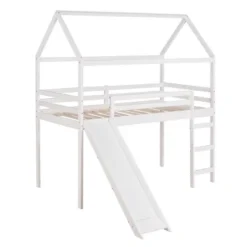 Twin Size House Shape Loft Bed With Slides, White - ModernLuxe -ModernLuxe GUEST 193a646d 49dd 4d63 9ade df4e43aa09f2