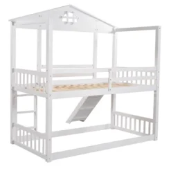 Twin Over Twin House Shaped Bunk Bed With Convertible Slide And Ladder-ModernLuxe -ModernLuxe GUEST 19c3114a fb00 4e12 9aad ee1ff44b9b84