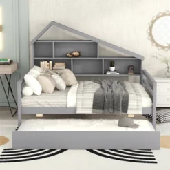 ModernLuxe 8 Full Size Platform Bed With Trundle And Shelves-ModernLuxe