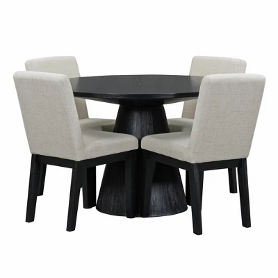 5 PCS Dining Table Set, Retro Round Table With 4 Upholstered Chairs-ModernLuxe 8 5 PCS Dining Table Set, Retro Round Table With 4 Upholstered Chairs-ModernLuxe - Image 6