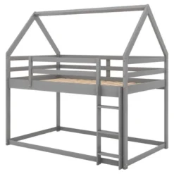 Twin Over Twin House Shaped Bunk Bed With Ladder And Guardrail-ModernLuxe -ModernLuxe GUEST 1a8ed998 0f4f 4dae 8e99 1041adc200c1