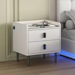 Modern Nightstand With Wireless Charging, USB Port And Adjustable LED Lights, End Table With 2 Drawers-ModernLuxe -ModernLuxe GUEST 1abf11fd 6151 421e 9dbe 44bcc56d73ed