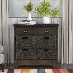 Modernluxe Dining Room/Living Room Storage Cabinet With Two Drawers And Four Classic Rattan Basket-Rustic -ModernLuxe GUEST 1af1857c d9e9 4917 94ad b5d7efb847ab