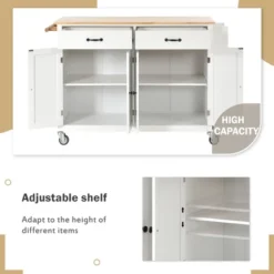 54.3 Inch Width Kitchen Island Cart With Solid Wood Top, 4 Door Cabinet, Two Drawers, Spice Rack And Locking Wheels-ModernLuxe -ModernLuxe GUEST 1b145698 1b78 4220 a17a 743f3898bebf