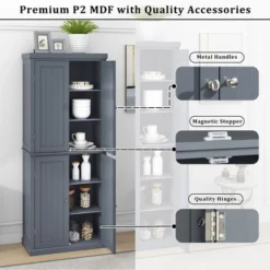 72.4" Minimalist Freestanding Kitchen Storage Cabinet Organizer, Kitchen Pantry With 4 Doors And Adjustable Shelves-ModernLuxe -ModernLuxe GUEST 1b49d649 ff0f 4021 89f0 5aeae15a6ea5