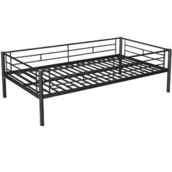Twin Over Twin Metal Bunk Bed With Trundle Bed And Ladders-ModernLuxe -ModernLuxe GUEST 1b722cb6 b85c 4d9a a536 efb5943652e9