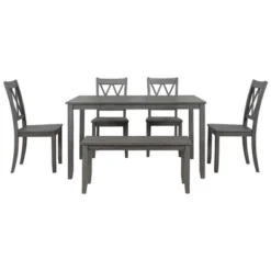 6-Piece Farmhouse Rustic Wooden Dining Table Set With 4 Cross Back Chairs And Bench - ModernLuxe -ModernLuxe GUEST 1b845443 498a 4b1b a4d3 35b066833268