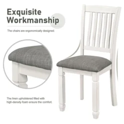 7-Piece Wooden Dining Table Set With 1 Dining Table And 6 Upholstered Chairs With Shaped Legs, Gray+White - ModernLuxe -ModernLuxe GUEST 1bfa0ae6 fb02 4997 8138 548e3cc18676