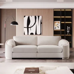 Stylish Sofa With Semilunar Arm, Rivet Detailing, And Solid Frame-ModernLuxe