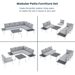 Industrial Aluminum Outdoor Patio Furniture Set Of 5 With End And Coffee Tables, White+Gray - ModernLuxe -ModernLuxe GUEST 1c31f152 368c 4a55 a3f9 4dd5216868f7