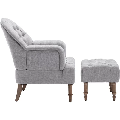 Mid Century Button-Tufted Upholstered Accent Chair Set With Linen Fabric And Ottoman-ModernLuxe 10 Mid Century Button-Tufted Upholstered Accent Chair Set With Linen Fabric And Ottoman-ModernLuxe - Image 8