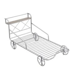 Twin Size Metal Car Bed With Four Wheels, Guardrails And X-Shaped Frame Shelf - ModernLuxe -ModernLuxe GUEST 1d10c3de c329 4695 aa93 aab2193a6593