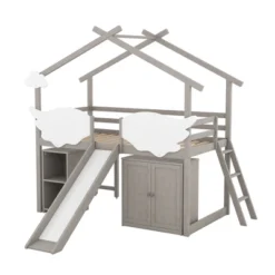 Twin Size House Shape Loft Bed With Wardrobe, Slide And Pullout Desk - ModernLuxe -ModernLuxe GUEST 1db1c7b6 69b1 47ae a41b 8ffa43fc8cc7