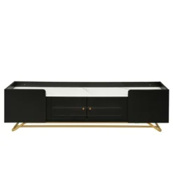 Stylish Design TV Stand For TVs Up To 65" With Fluted Glass, Cultured Marble Top And Gold Framed Base - ModernLuxe -ModernLuxe GUEST 1dcf26ce 9b39 4c6e 94e7 a2bc109896b6