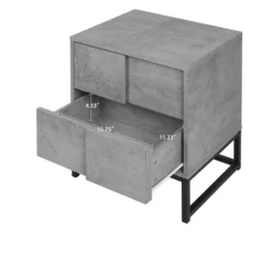 Modern Nightstand With Geometric Elements, Bedside Table With 2 Drawers, Cement Gray-ModernLuxe -ModernLuxe GUEST 1f4b3d5a 3630 4035 9420 5ce86cdc9151
