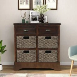 Modernluxe Dining Room/Living Room Storage Cabinet With Two Drawers And Four Classic Rattan Basket-Rustic -ModernLuxe GUEST 1fc57248 b15f 4736 acc8 223881a60542