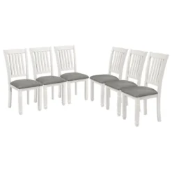 7-Piece Wooden Dining Table Set With 1 Dining Table And 6 Upholstered Chairs With Shaped Legs, Gray+White - ModernLuxe -ModernLuxe GUEST 20277135 122c 46a5 94e9 d5bb09018316