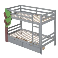 Twin-Over-Twin Bunk Bed With A Tree Decor And Two Storage Drawers-ModernLuxe -ModernLuxe GUEST 20cfa0a5 7ab5 4816 a662 9fefcaa108ef