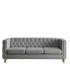 Living Room Modern Velvet Sofa With Button Tufted Square Arms And Metal Legs - ModernLuxe -ModernLuxe GUEST 218ec738 8921 4306 a6e7 989407ddd22f