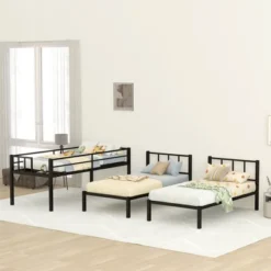 Twin Over Twin Metal Triple Bunk Bed With Ladder, Black-ModernLuxe -ModernLuxe GUEST 21cb5205 3911 4481 b89f 761f5de37e4e