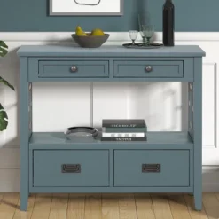 36" Retro Style Pine Console Table With 4 Drawers And 1 Storage Shelf - ModernLuxe