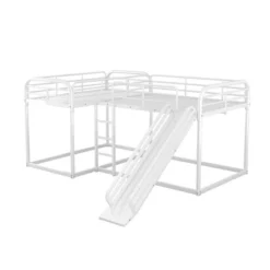 Full And Twin Size L-Shaped Metal Bunk Bed With Slide And Ladder-ModernLuxe -ModernLuxe GUEST 2324c6e7 51cb 4d6c bf9a c4dabfce5190