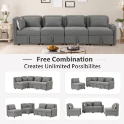122.8" Minimalist Convertible Modular Sofa, Upholstered Sectional Sofa Couch With 5 Pillows-ModernLuxe -ModernLuxe GUEST 237762c0 3f79 4047 ab5a 727a719c3b7a