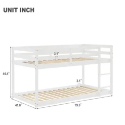 Twin Over Twin Floor Bunk Bed With Ladder And Safety Guardrail-ModernLuxe -ModernLuxe GUEST 23a2e3b9 f340 4b8a 8e0f 220cdb1f9b2e