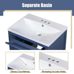 24" Bathroom Vanity With Top Sink And 2 Drawers, Blue - ModernLuxe -ModernLuxe GUEST 245b627e efb6 4c03 bb2b e6f54e37ec67