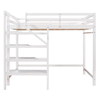 Full Size Loft Bed With Staircase And Safety Guardrails Gray/White-ModernLuxe 8 Full Size Loft Bed With Staircase And Safety Guardrails Gray/White-ModernLuxe - Image 6