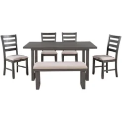 6-Piece Rustic Wood Dining Table Set With Chairs And Bench,Gray-ModernLuxe -ModernLuxe GUEST 24d4ead8 277c 44bb 82f9 03d8f4a0e834