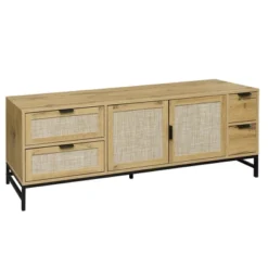 59.09" Elegant Rattan TV Stand With Adjustable Shelves And Wood Grain Finish - ModernLuxe 12 59.09" Elegant Rattan TV Stand With Adjustable Shelves And Wood Grain Finish - ModernLuxe -ModernLuxe GUEST 2519b0d0 bc6b 4838 a143 88a712890aaf