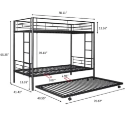 Twin Over Twin Metal Bunk Bed With Trundle Bed And Ladders-ModernLuxe -ModernLuxe GUEST 251bbb51 57af 4a17 aba0 9224b495a278