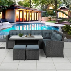 6-Piece Outdoor Patio Sectional Sofa With Glass Table And Ottoman For Pool, Backyard, Lawn - ModernLuxe -ModernLuxe GUEST 254450c9 7f3c 4525 8bd0 cfba7e443006